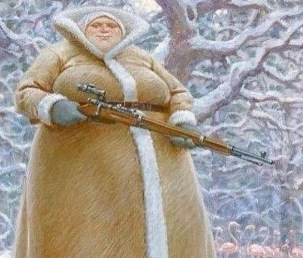 Создать мем: приколы про мороз, женщина с ружьем, бабка с ружьем