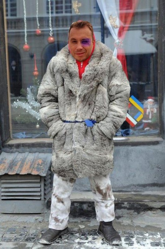 Create meme: the bum in the fur coat, a homeless man's jacket, homeless style in clothes