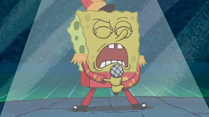 Create meme: spongebob sings, Spongebob with a microphone, spongebob with microphone