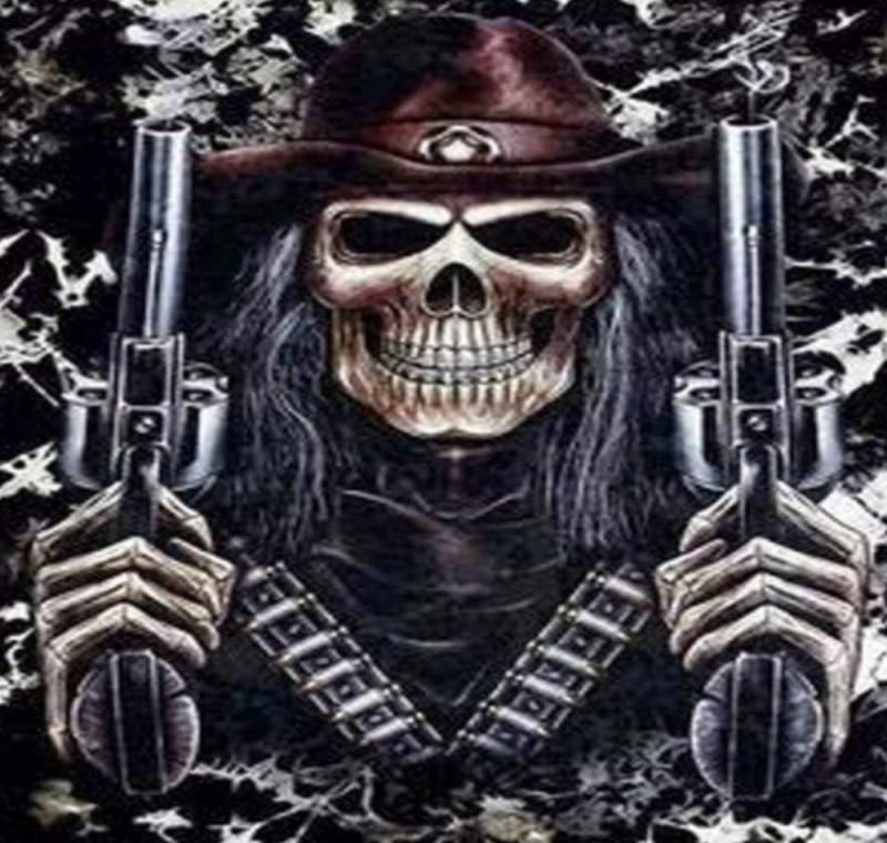 Create meme: skull with guns, stickers , cool skeleton