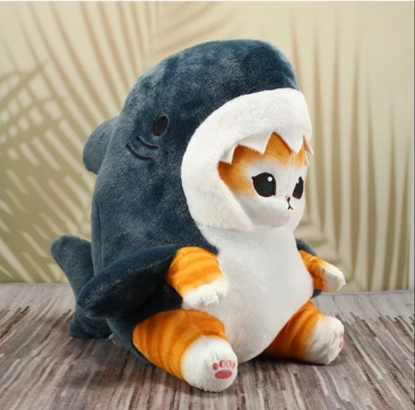 Create meme: soft toy cat, stuffed toy cat shark, a plush shark cat