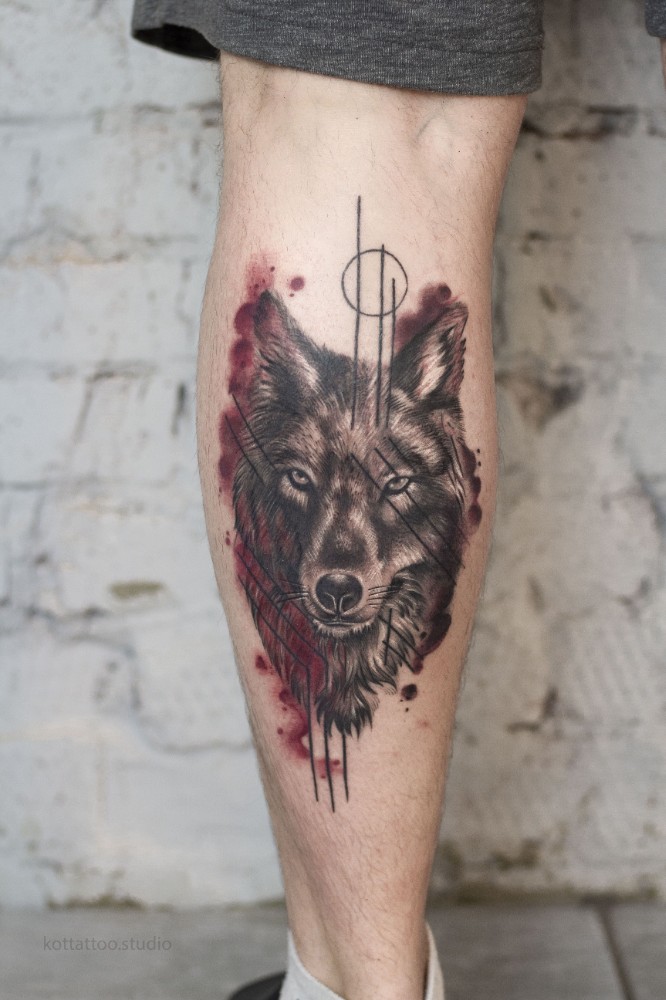 Создать мем: татуировка волк, тату волка на икре мужские, тату волк на икре