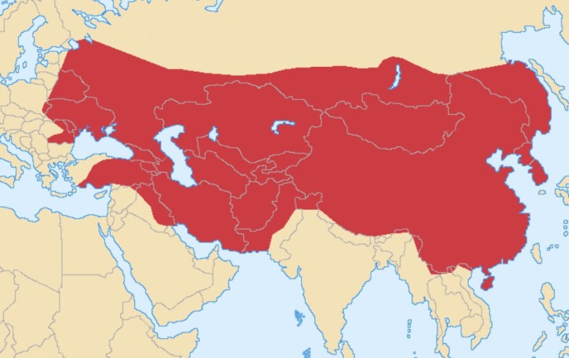 Создать мем: монгольская империя на карте, карта монгольской империи на пике, монгольская империя карта на пике могущества