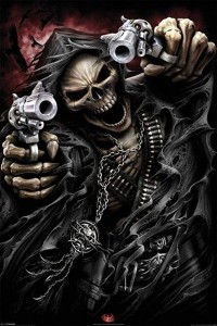 Создать мем: grim reaper art, обои на телефон скелет с пистолетом, скелет с пистолетом