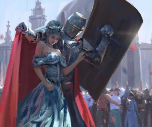Создать мем: рыцарь защищает принцессу арт, рыцарь защищает принцессу щитом, рыцарь спасает девушку ghostblade