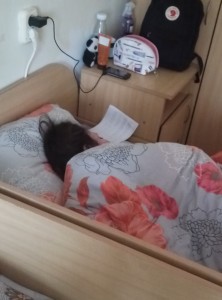 Create meme: wife in bed, stuck under the bed, sleeping sickness