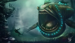 Create meme: sea monsters, sea serpent fantasy, underwater monsters drawings