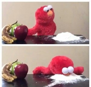 Создать мем: мягкая игрушка, elmo, elmo cocaine