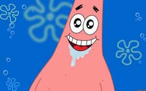 Create meme: sponge Bob square pants, Patrick with saliva, drooling