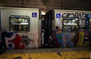 Create meme: subway train, underground station, graffiti on trains