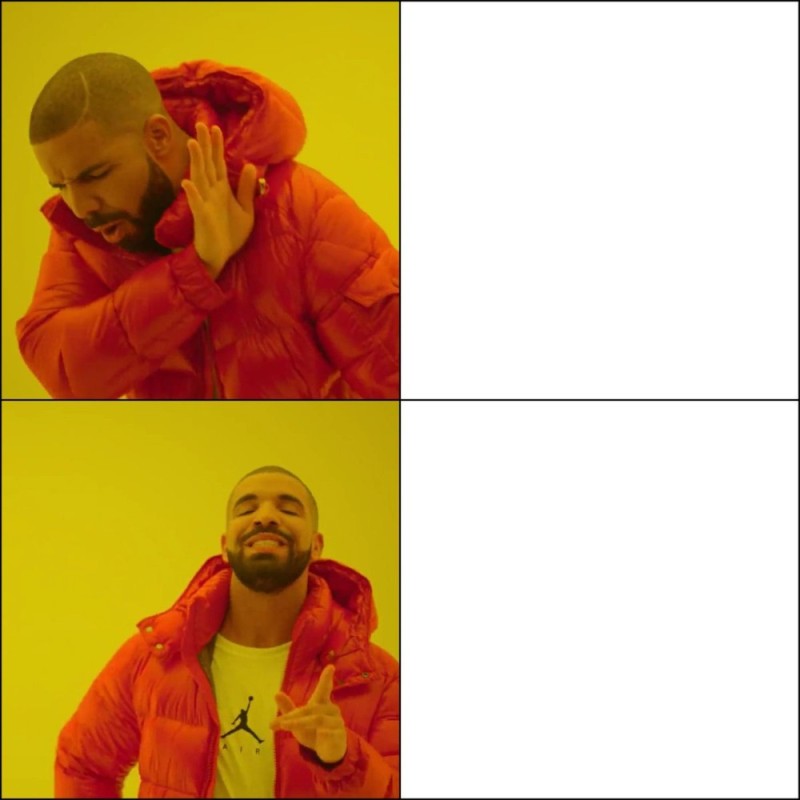 Create meme: Drake meme template, meme with a black man in the orange jacket, rapper Drake meme