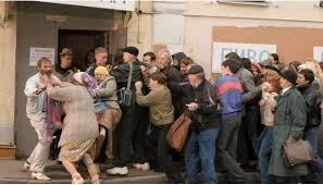 Create meme: the queue for beer, people, the queue for vodka in the Soviet Union