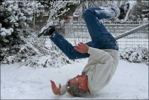 Create meme: lower break slipped on the ice, the man fell on the ice, ice