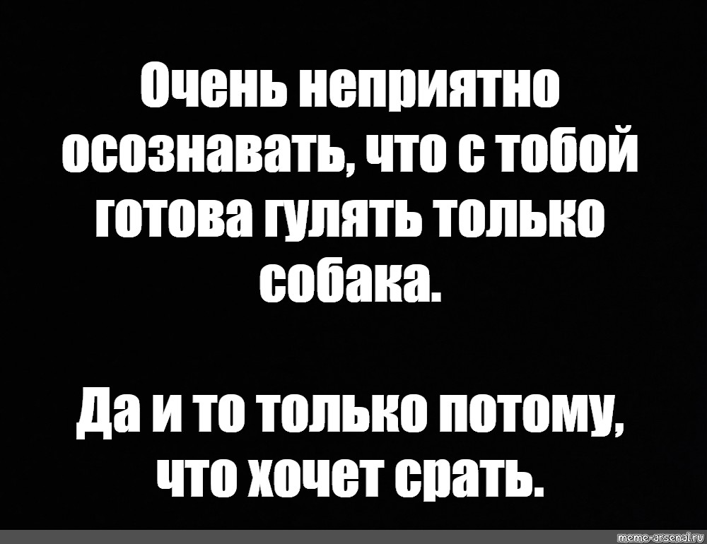 Очень неприятные слова. Очень неприятно осознавать что с тобой готова гулять только собака. Неприятно это осознавать. Пес готов гулять Мем.