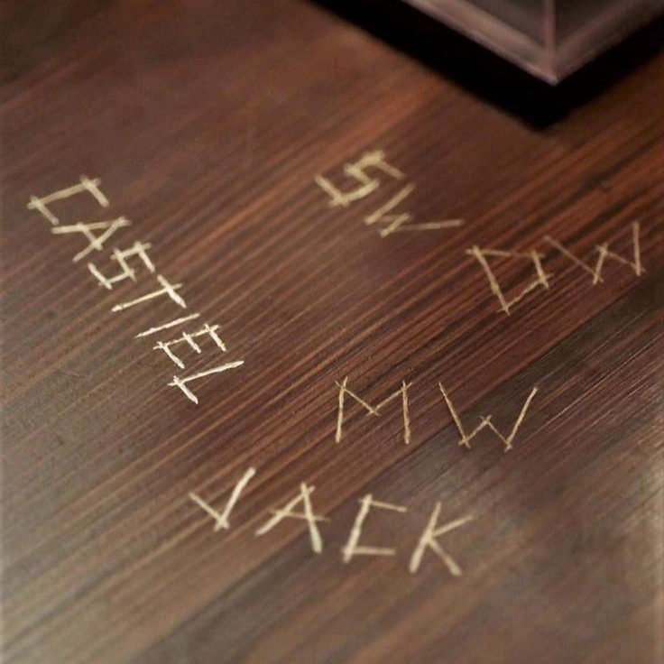 Create meme: Supernatural table with initials, laminate , The initials of Sam and Dean Winchester