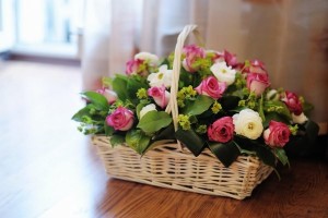 Create meme: a basket of flowers, bouquet in a basket, flowers in a basket