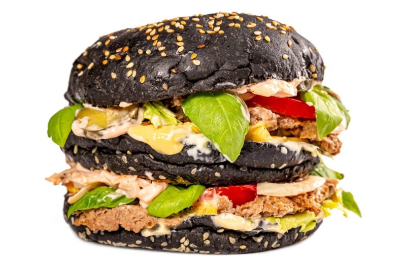 Create meme: black burger, burger with a black bun, black hamburger