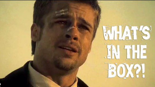 Create meme: Seven movie Brad Pitt is crying, Brad Pitt is crying, brad pitt what in the box