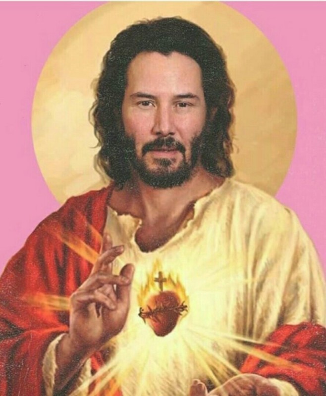 Create meme: the sacred heart of Jesus christ, Keanu Reeves is Jesus, Keanu Reeves Jesus Christ
