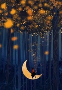 Создать мем: ночное небо с светлячками рисунок, ночь, луна и звезды