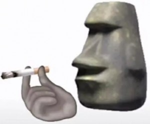 Создать мем: мем каменное лицо, фигурка, курящий камень мем