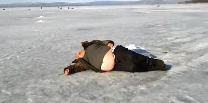 Create meme: be fine, drunk on the ice, drunken fisherman on the ice