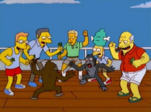 Create meme: the monkey from the simpsons, the simpsons battle of the apes, the simpsons