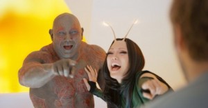 Создать мем: Drax and Mantis are laughing at The Guardians of the Galaxy Vol