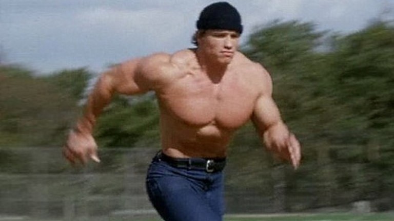 Create meme: Arnold Schwarzenegger , Hercules in New York 1970 film, schwarzenegger runs meme