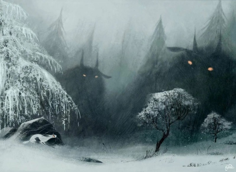 Создать мем: снежный лес арт, страшные истории, темный зимний лес