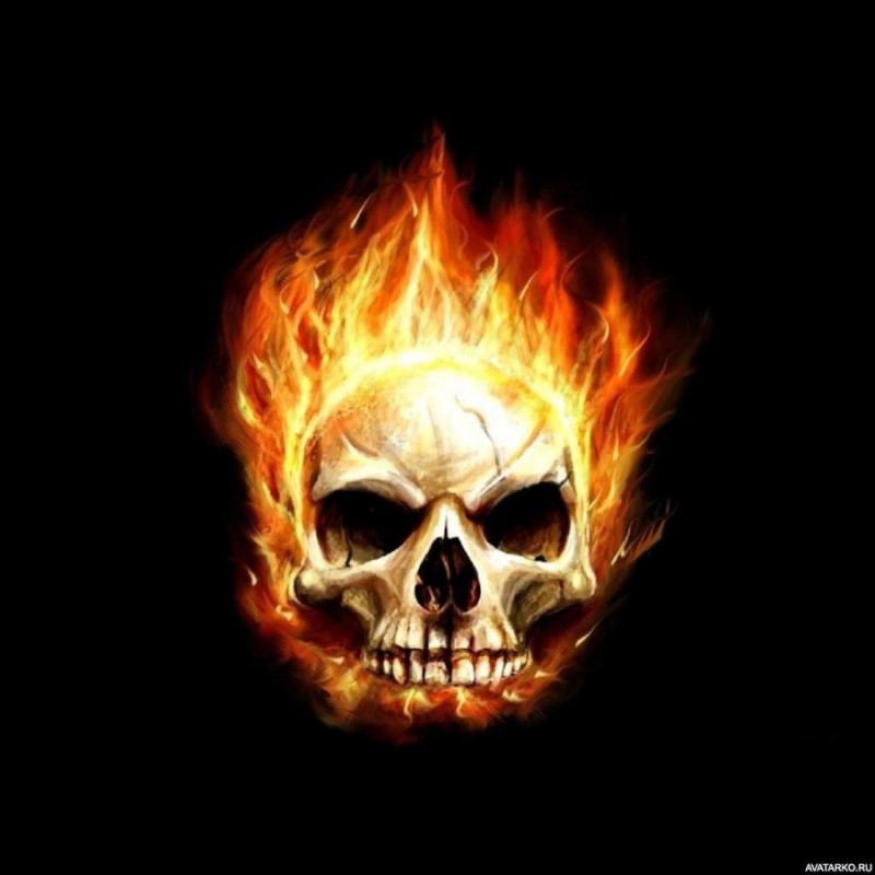 Create meme: skull, the fiery skull, skull on fire 