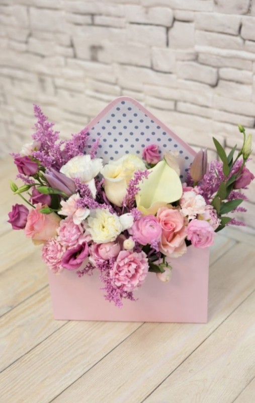 Create meme: flower arrangement in a box, bouquet in the envelope, flowers in an envelope