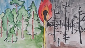 Create meme: drawing contest, picture a fire in the woods for children, save the forest pictures