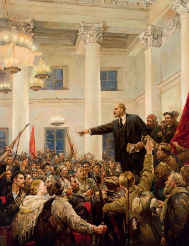 Create meme: revolution Lenin, Lenin proclaims Soviet power, the picture Serov, 1947, the October revolution of 1917
