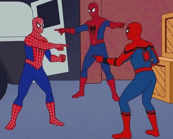 Создать мем: человек паук и человек паук мем, мем 2 человека паука, четыре человека паука мем