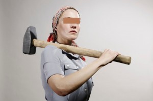 Create meme: Tool, photoshoot with a sledgehammer, woman