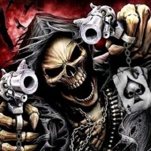 Создать мем: скелет крутой, скелет с пистолетом, череп с оружием
