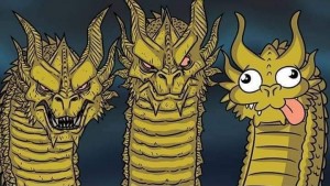 Создать мем: три головы дракона мем, нарисованный персонаж, трёхголовый дракон мем