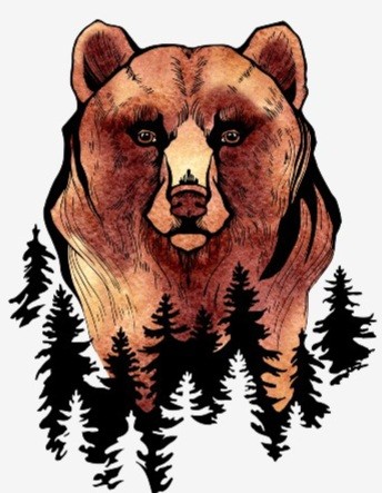 Создать мем: рисунок медведя, медведь и лес, медведь гризли