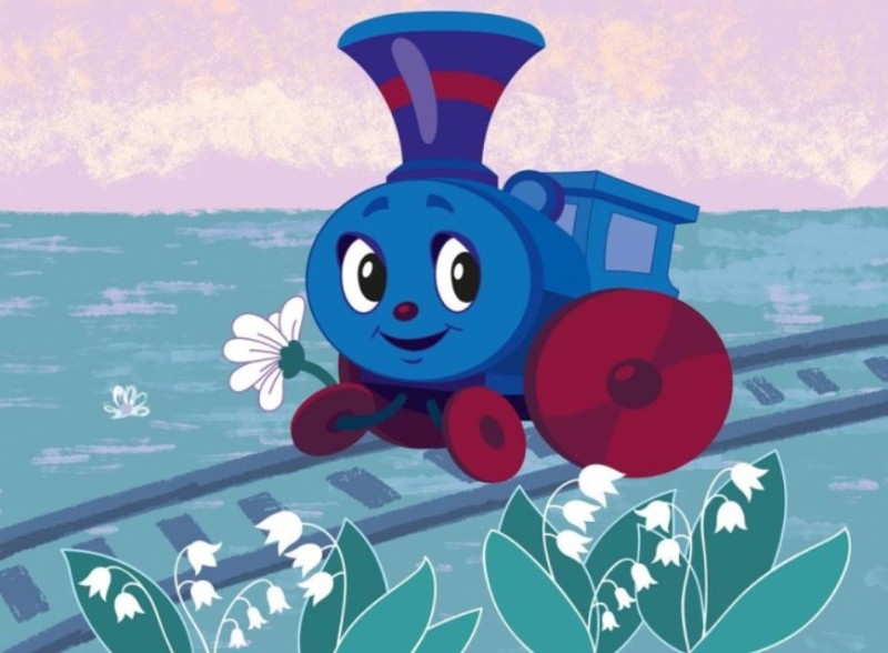 Создать мем: паровозик из ромашково синий, паровозик из ромашкино мультфильм 1967, паровозик