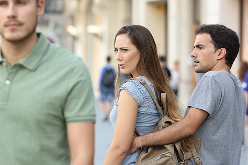 Create meme: woman , meme with a guy and two girls, distracted boyfriend 