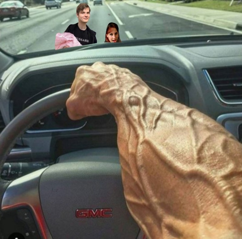 Создать мем: мускулистая рука на руле, качок, мем качок