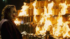 Create meme: the dark knight, a frame from the video, joker burn the money gif