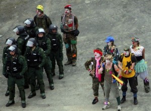 Create meme: clandestine insurgent rebel clown army, laser tag, protest