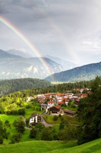 Create meme: rainbow, rainbow in the mountains, nature rainbow