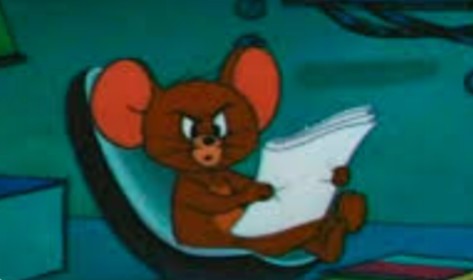 Create meme: Jerry the mouse with a book, Jerry with the newspaper, correspondence 18 plus