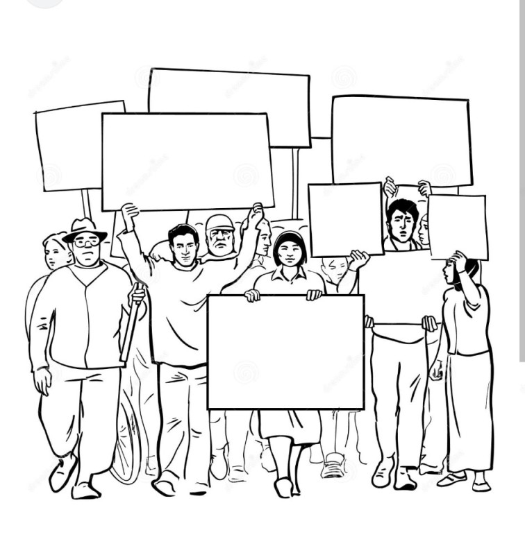 Create meme: crowd sketch, illustration, strike drawing