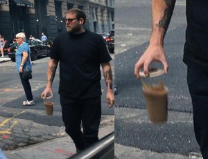 Create meme: hill, psbattle: jonah hill dropping his coffee while wearing airpods., Jonah hill coffee
