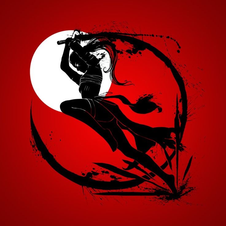 Создать мем: самурай арт, ниндзя девушка силуэт, самурай на красном фоне