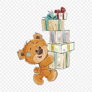 Create meme: bear with a gift, a bear cub with a gift drawing, teddy bear with cake drawing